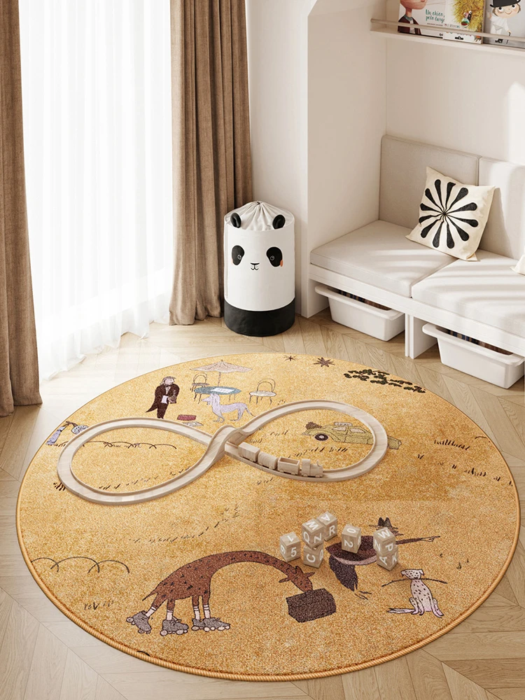 Round Carpet Children Room Vintage Home Bedside Bedroom Area Rugs Living Room Computer Chair Floor Mat Non-slip