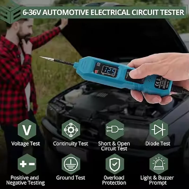 3.5-36V DC Vehicles Smart Car Circuit Tester 823, with Led Voltage Display - USB Powered Finder Automotive Electrical Tester