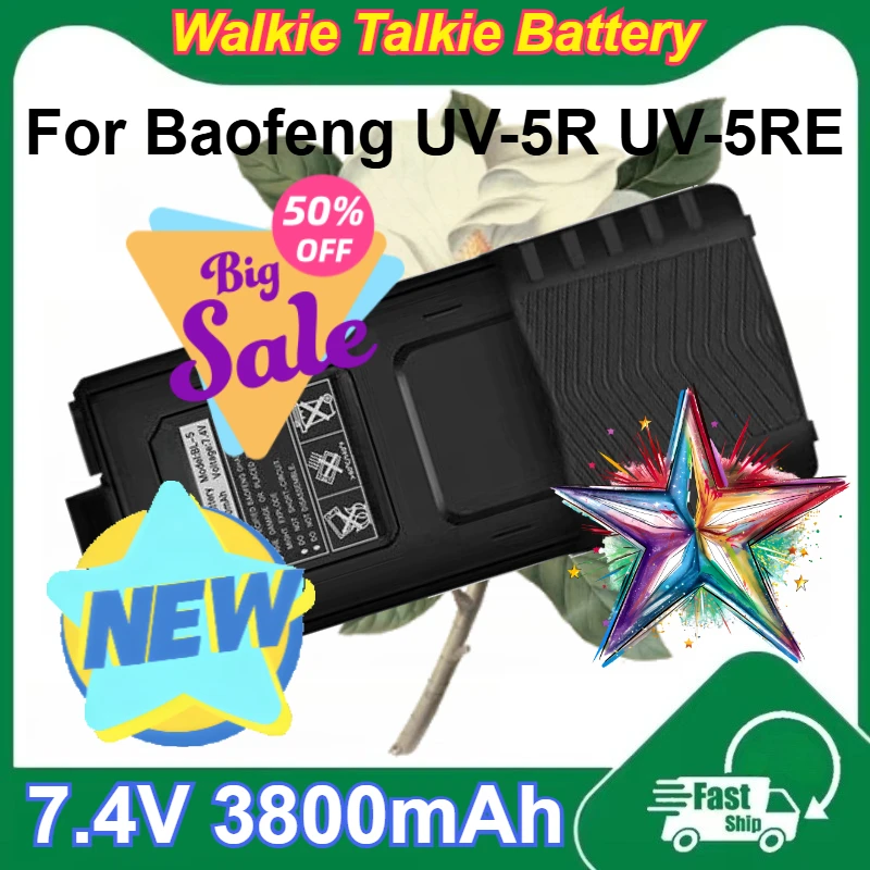 

7.4V 3800mAh Lithium-ion Battery for Baofeng UV-5R UV-5RE Longer Version Walkie Talkie Batteries with USB Charging Cable