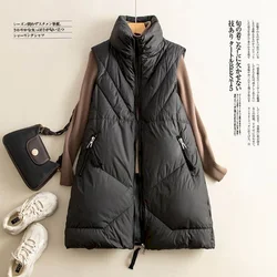 Waistcoats for Women Stand Collar Vests Casual Cotton Added Cardigans Korean Style Loose Mid Length Quilted Jacket Women Tops