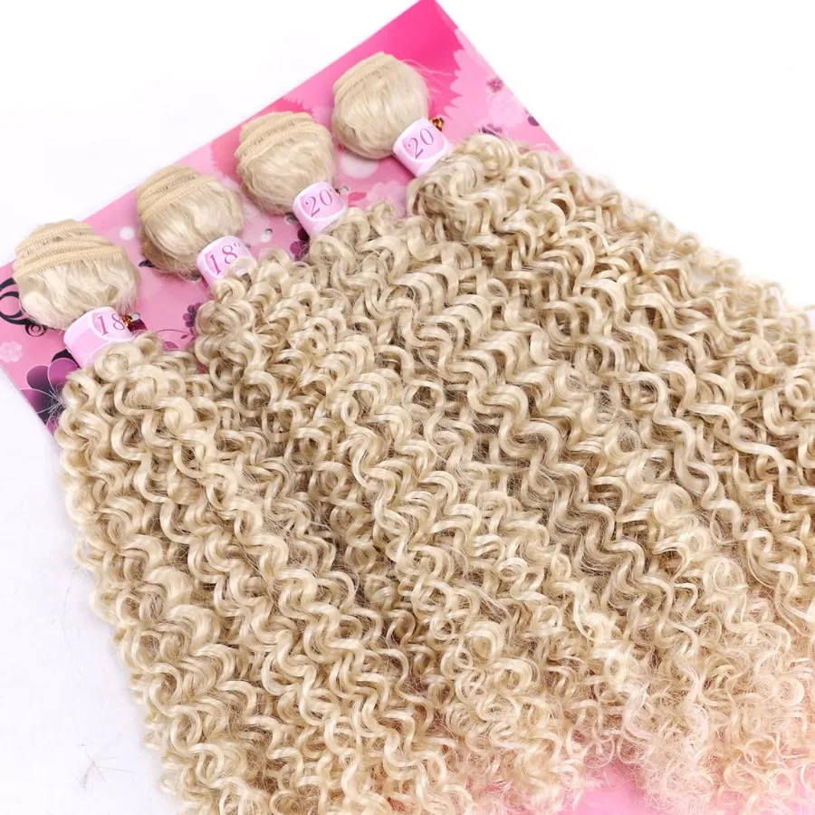 غريب مجعد الشعر الاصطناعية نسج 4 حزم 18 18 20 20 بوصة 4 قطع حزمة شقراء اللون 613 نسج سريع خياطة في التمديد ل E