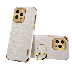 Crocodile Pattern Leather With Ring Holder Case For Iphone 11 12 13 14 Pro Max Mini  Plus Xr Xs X  Shockproof Phone Cases.