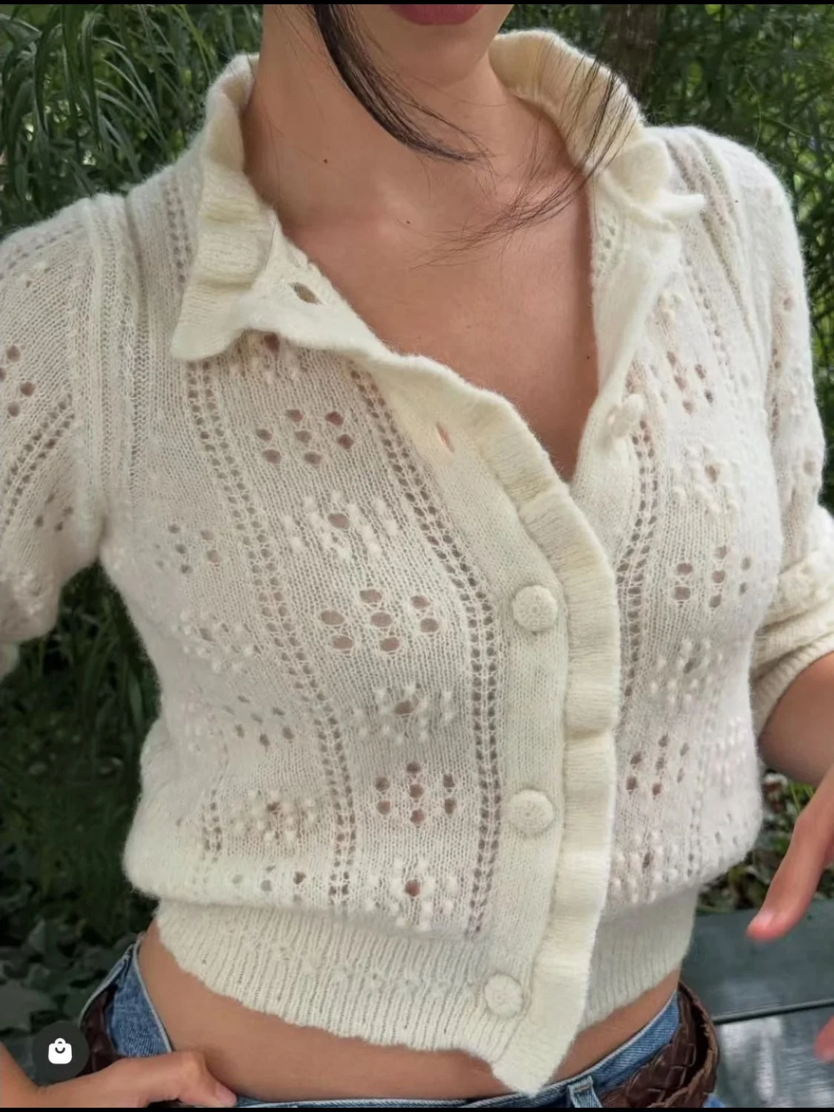 

Heidd Gentle Sle Long Sve Knitted Open Cardigan Hollow out Crochet Flower Soft Beige Women's Faion Winter Coat