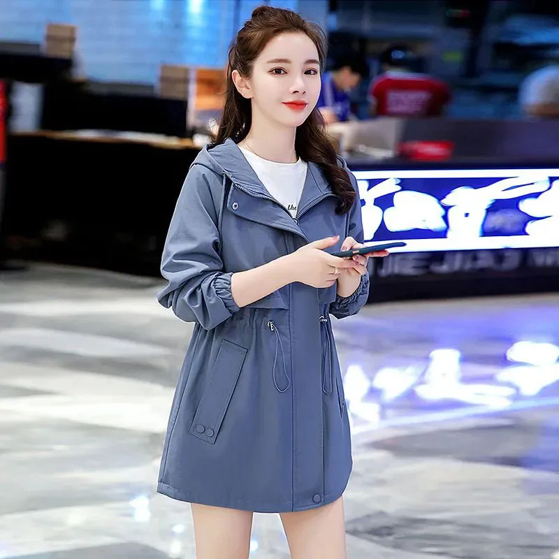 Korean Autumn Lady With Lining Cloth Jacket British Style Women Mid Length Version Windbreaker Coat  Female Long Sleeved Outwear