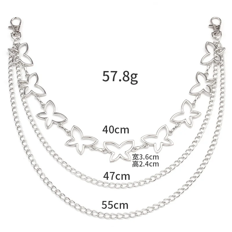 سلسلة بطن عتيقة للنساء والرجال ، معدنية طويلة ، بنطلون صخري ، بنطلون محب ، سلسلة مفاتيح جان ، مشبك حلقة ، ملحق فني بشرابة