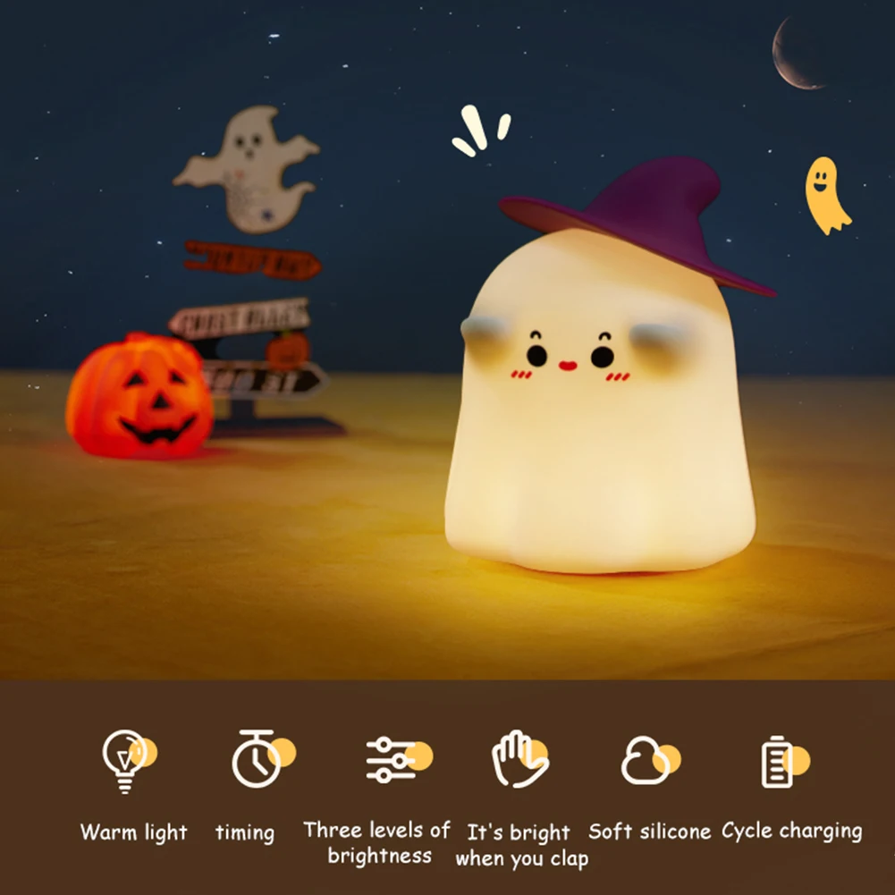 Pumpkin LED Night Light Cute Silicone Lamp Touch Switch USB Rechargeable 30 Minute Timed Shutdown 3 Gear Dimmable Mood Light