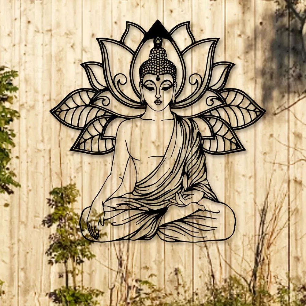 CIFBUY Lotus Buddha Metal Wall Art Iron Decor Mural Statue Wall Hanging For Outdoor Home Decoration Yoga Meditation Gift Plaque