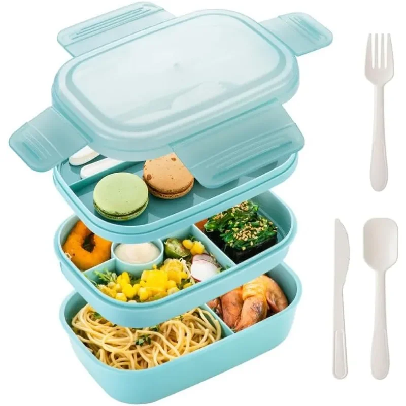 

3 Layers Stackable Bento Lunch Container with Utensils 1900ml Large Capacity Lunch Box Leak-Proof Portable for Dining Out Work