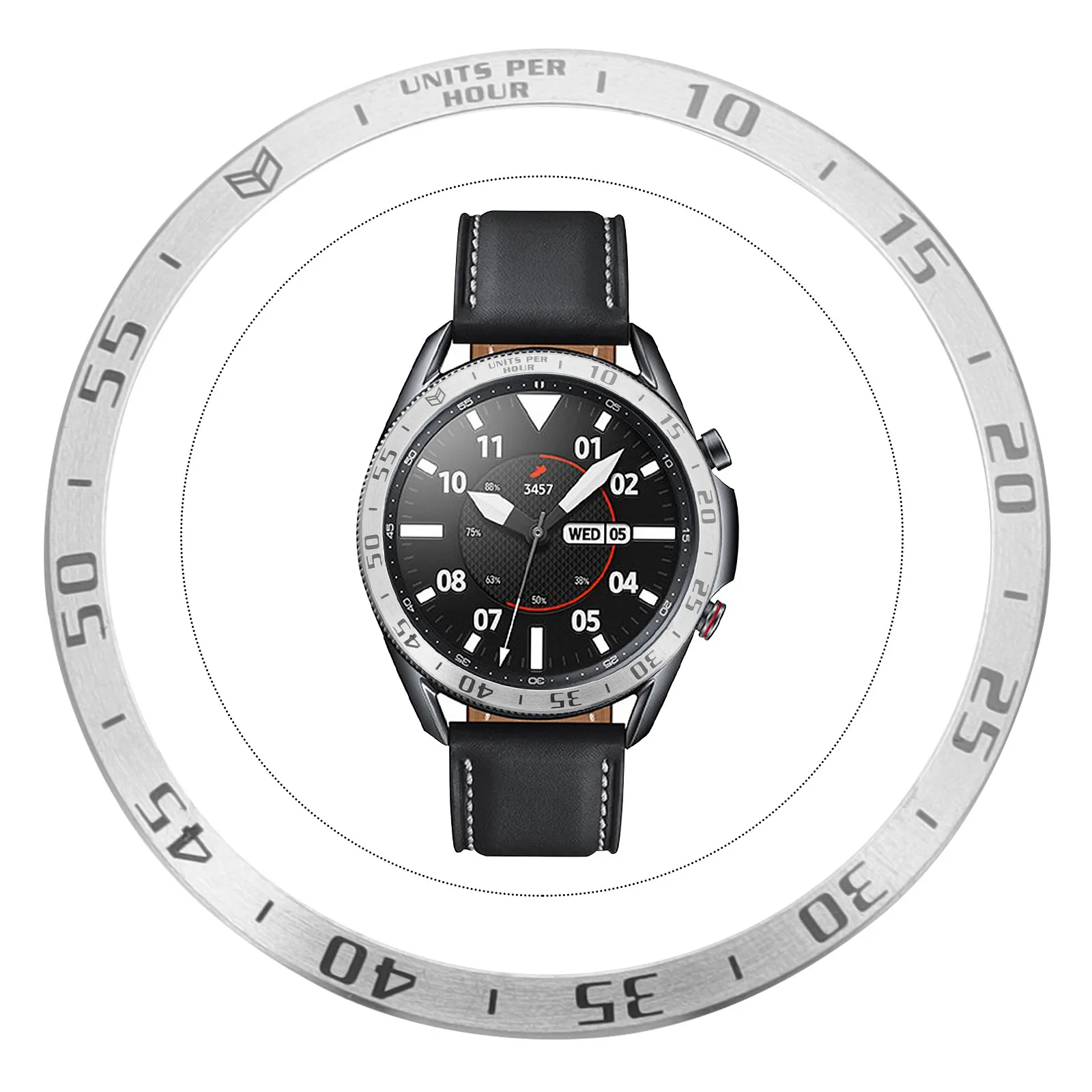 1 Pieza Anillo de Bisel Metálico para Reloj, Anillo Protector de Acero Inoxidable con Escala, Cubierta Adhesiva Antiarañazos para Smartwatch Watch3