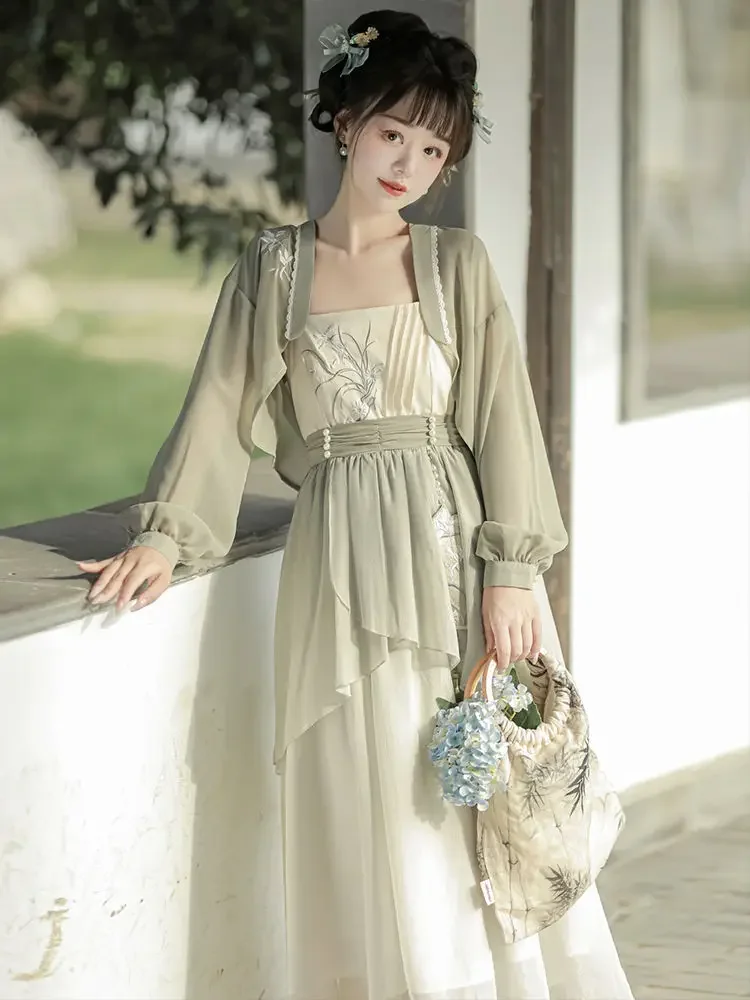 Chinese Traditional Hanfu Dress Set 2023 Spring Autumn Fairy Retro Improved Long Sleeve Fairy Girl Dress Set