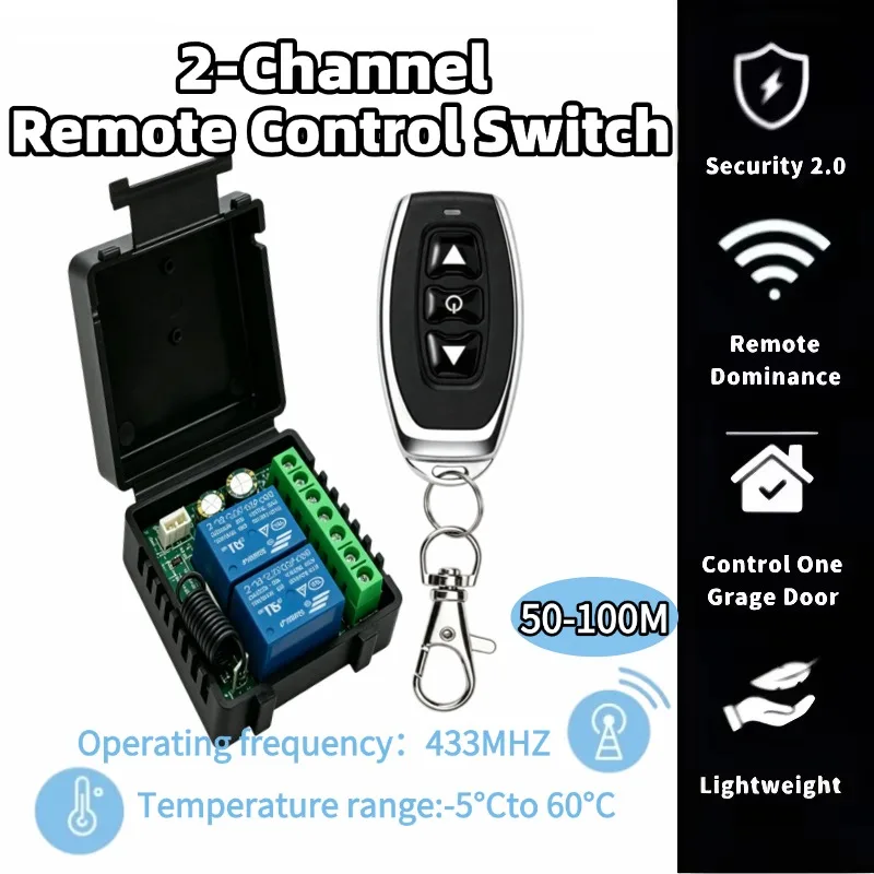 220V 2 Channel 10A Motor Forward And Reverse Telescopic Rod Wireless Remote Control Switch 433M Household Equipment Appliances