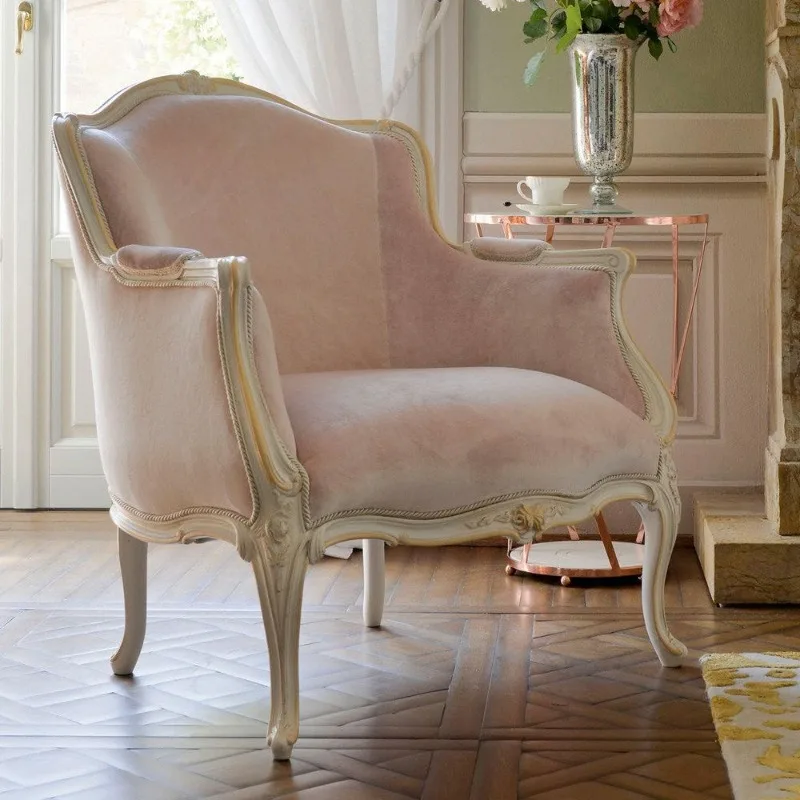 French princess style solid wood soft bag sofa, small apartment living room single sofa chair, bedroom balcony retro tiger chair