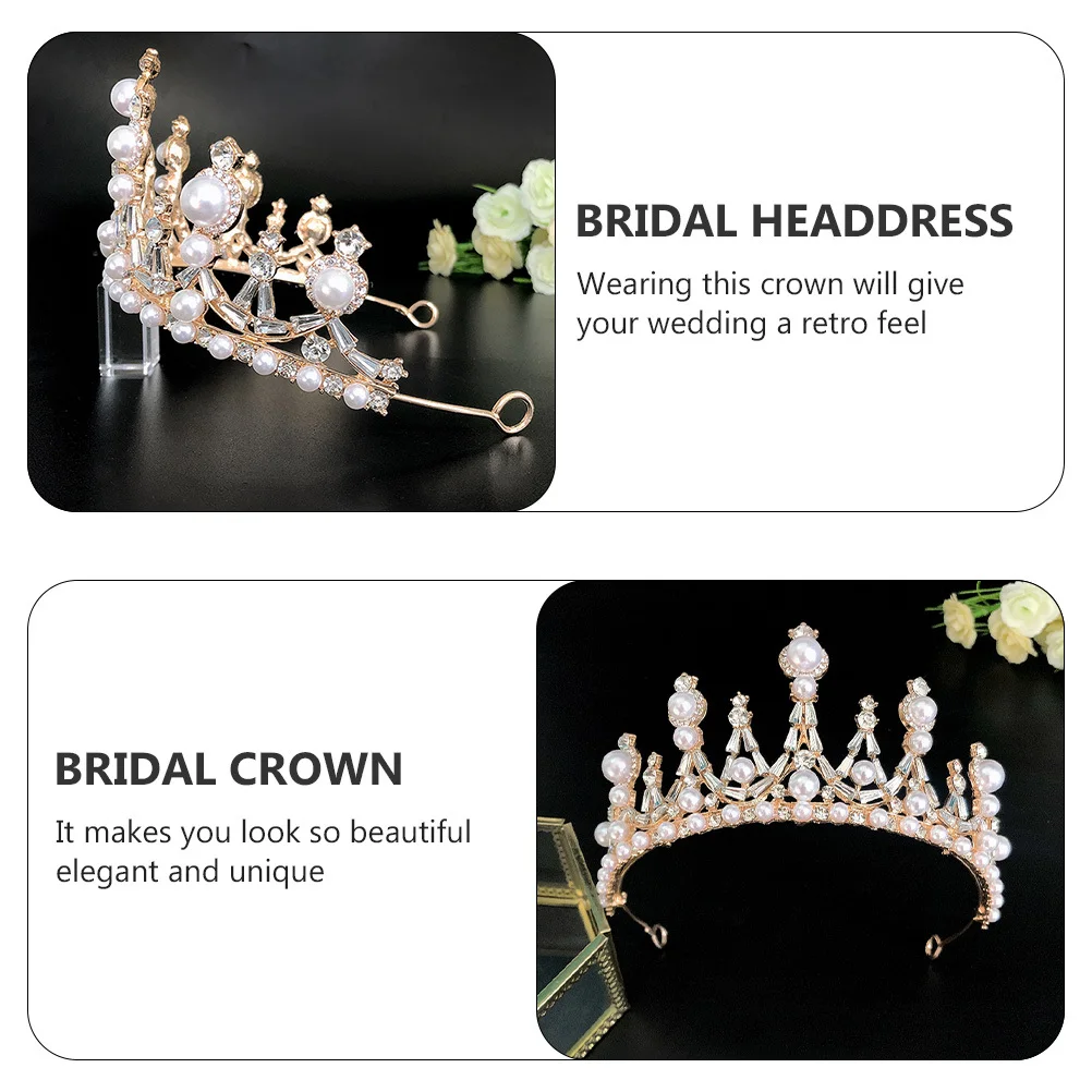 1 個パールブライダルクラウンバロックウェディングヘッドドレスエレガントな花嫁のヘアアクセサリーブライドメイドパーティーブライダルクラウンバロックヘッドドレス