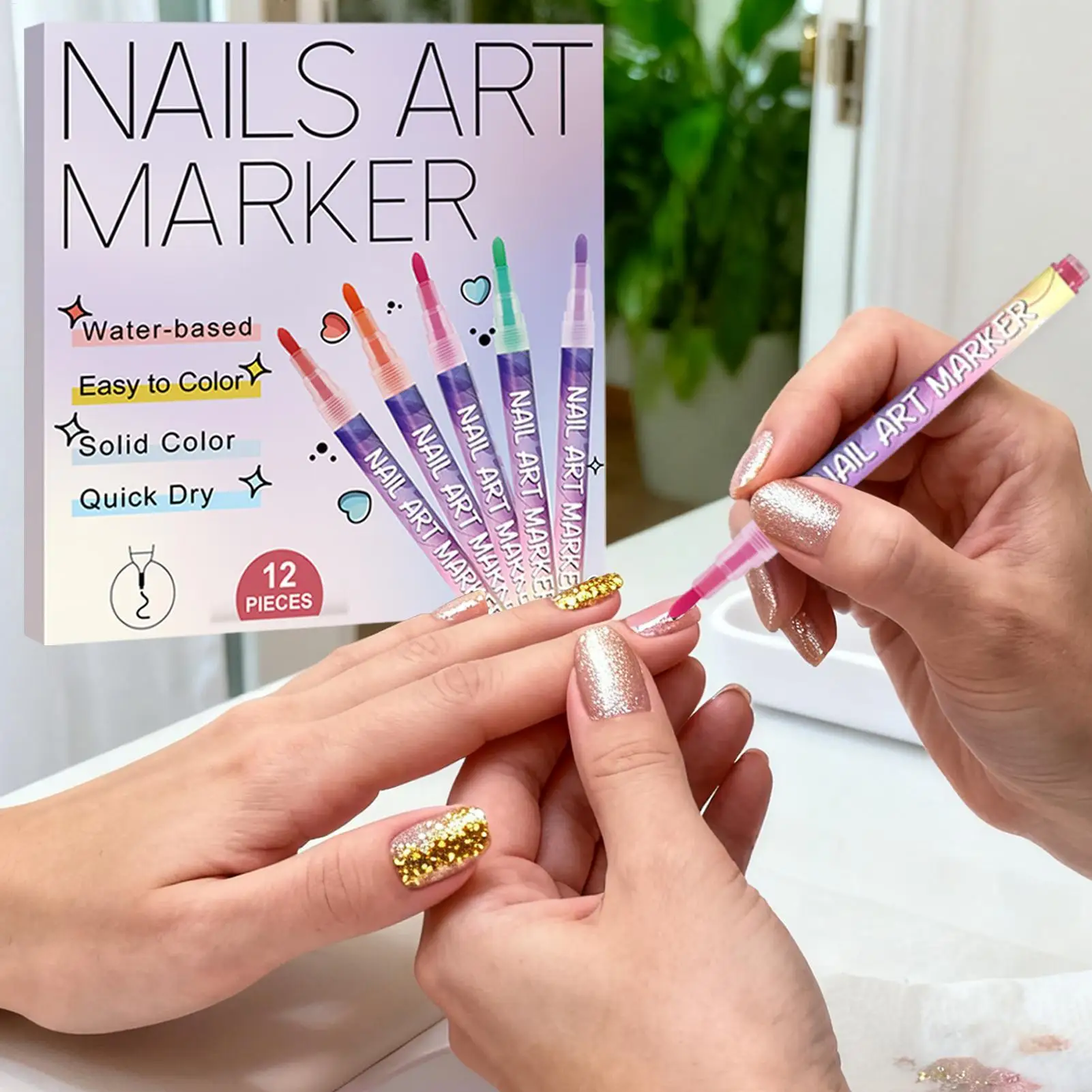 12-Farben-Nagelstifte, schnell trocknende Malmarker, feine Spitze, Nagel-Doodle-Stifte, Nagelmalerei, Zeichenstift, Nagelkunst-Zubehör