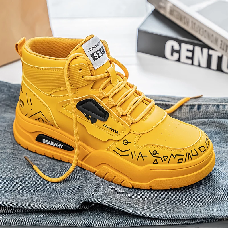 Yellow Skateboard Shoes For Man High Top Platform Men's Casual Sneaker Comfortable Autumn Winter Shoes Men Designer New Trainers