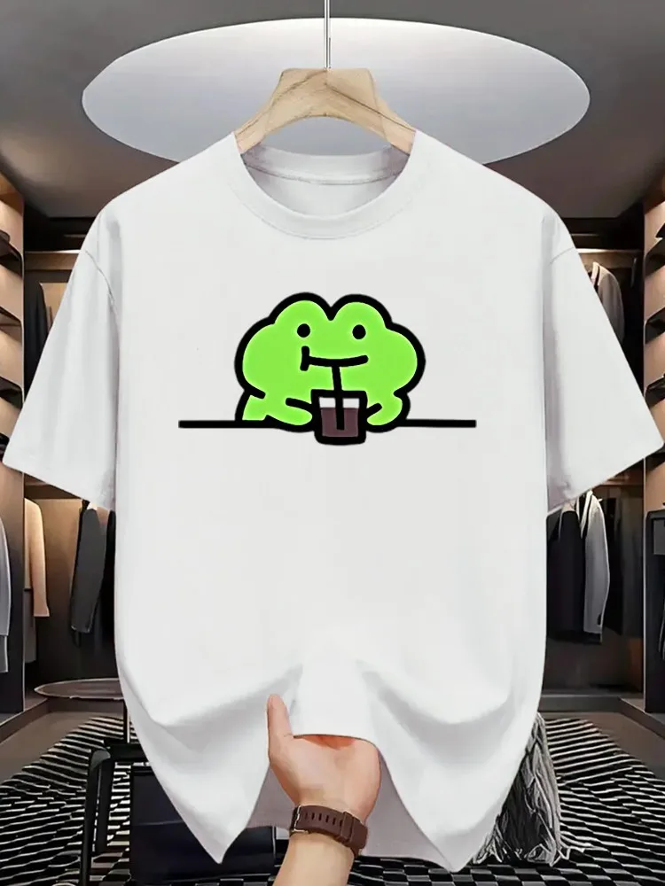 Niedliches T-Shirt mit Froschmuster, bequem, ganzjährig, kurzärmelig, Unisex, Freizeitkleidung für den täglichen Gebrauch, Cartoon-Design, Street-Style