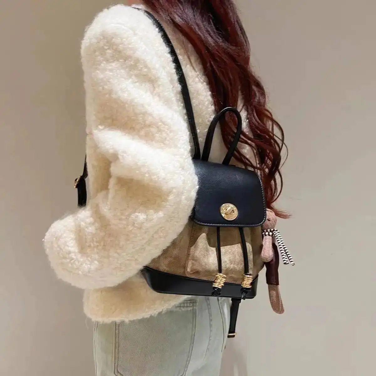 Bloom High Street Y2k Backpack Women Versatile Patchwork Handle Chic Casual Mini Backpacks Ladies Haruku Mochila Aesthetic