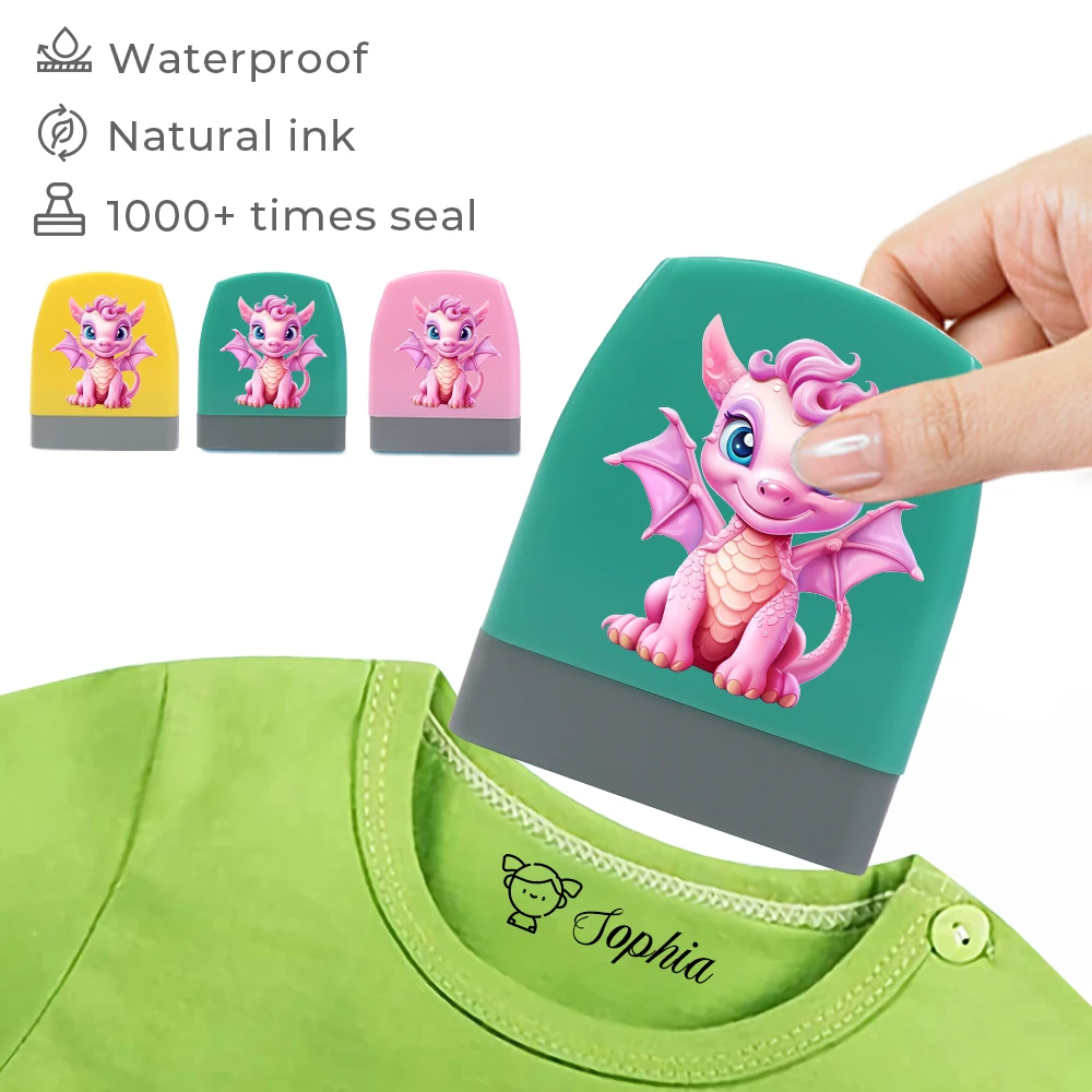 1 pièce Tampon personnalisable avec nom et emblème de dragon pour uniforme scolaire, lavable et résistant à la décoloration, fournitures de bureau, sceau d'enseignant