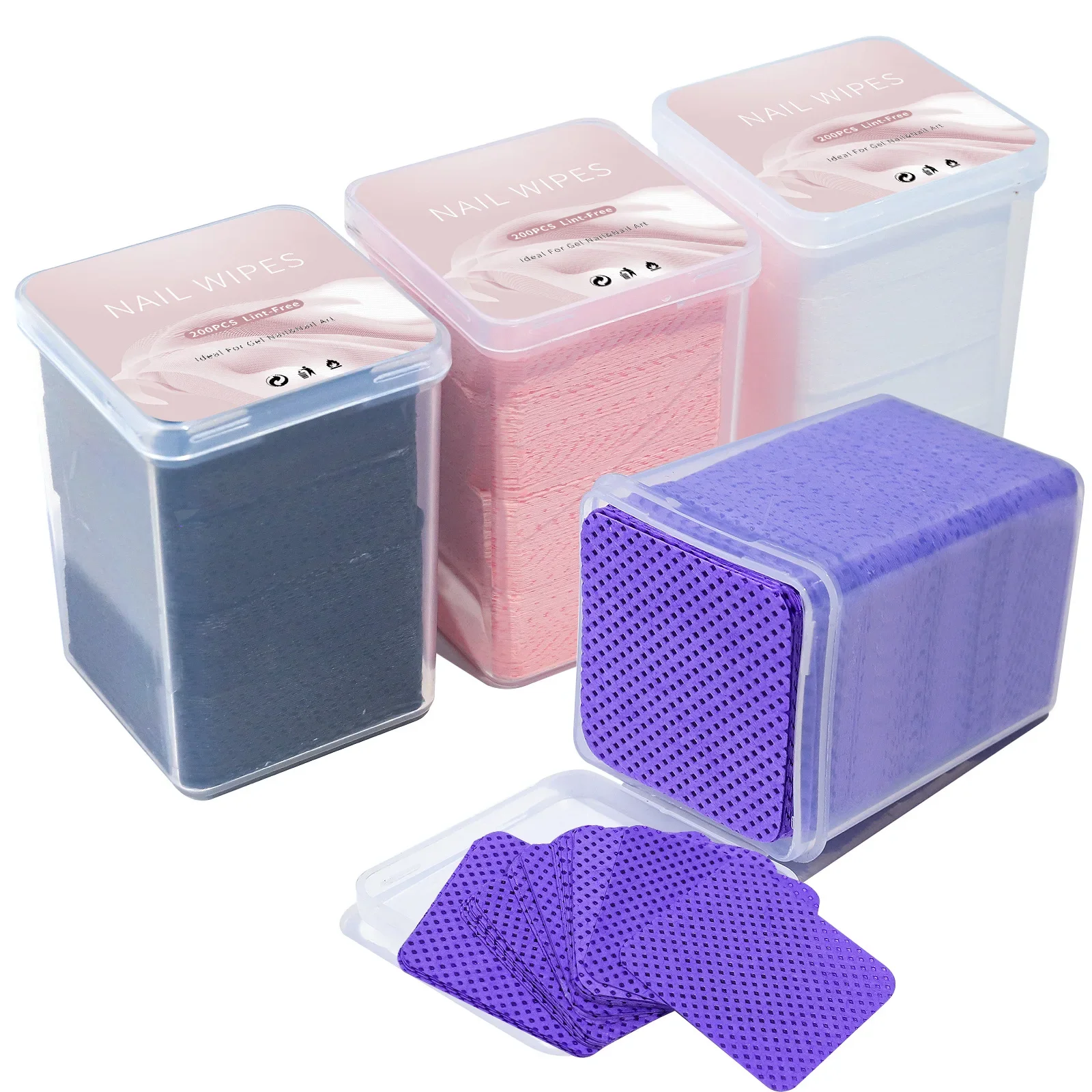 

200pcs/Box Lint-freeNail Polish Remover Gel Pink/purple Adhesive Wipes Lash Glue Cleaning Cotton Pad Nail Wipes Makeup Tool