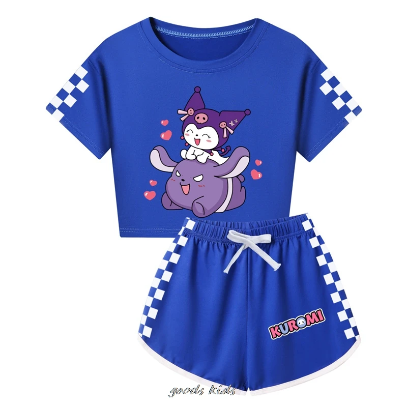 Kuromi-ropa informal de algodón para niños y niñas, camisetas de manga corta para adolescentes, ropa para niños de 2 a 16 años, Verano