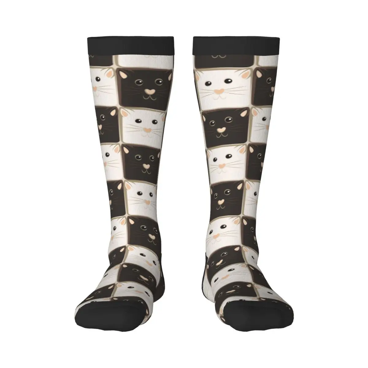 

Чулки забавные осенние повседневные теплые носки шахматная доска черно-белые мягкие зимние гольфы с кошками