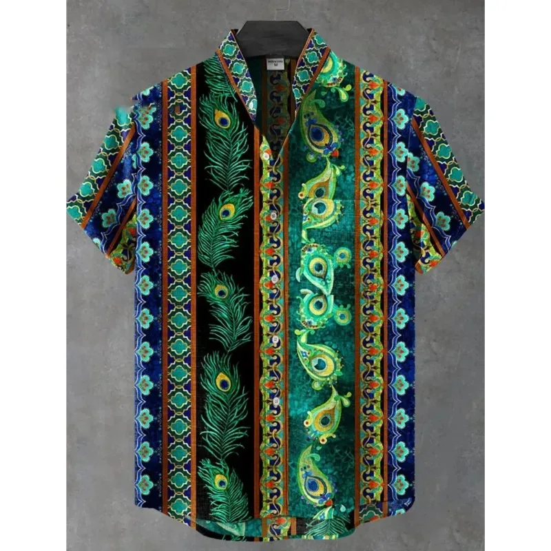 

3D Printed Original Summer Plus Size Street Top Mens Clothing Hawaiian Casual Printed Men's Linen Shirt Short Sleeved