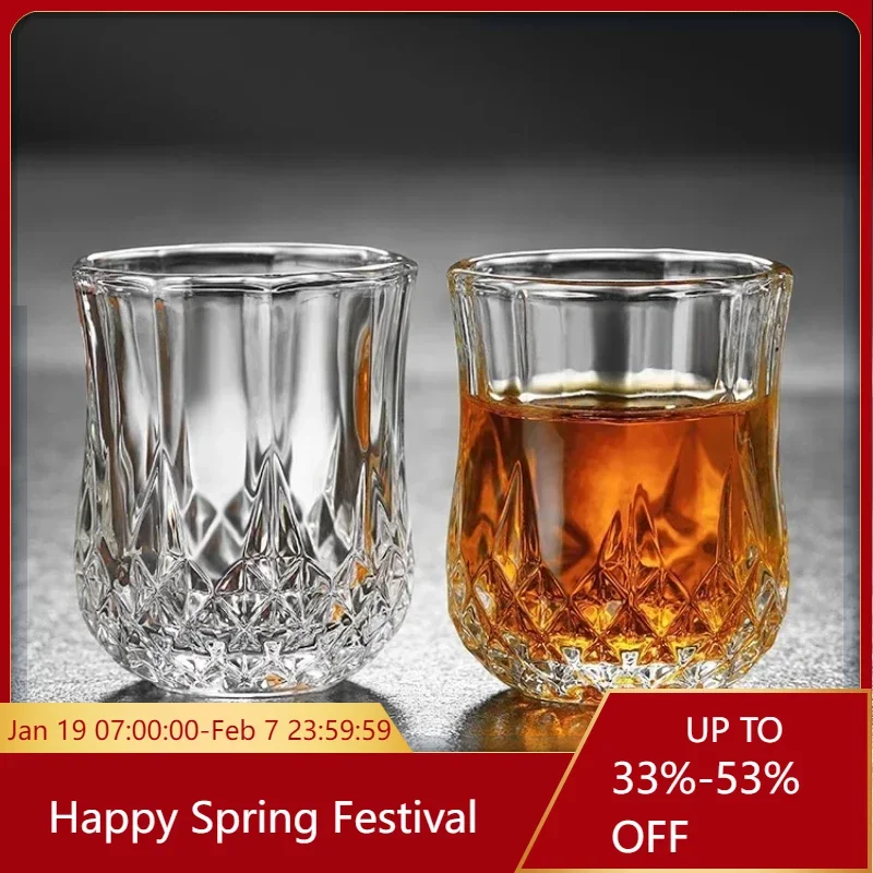 

6Pcs Mini Wine Glass Thicken Whiskey Cup Rum Liqueur Cups Vintage Diamond Shaped Relief Pattern Home Party Bar Drinkware Tools