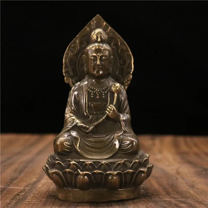 

Brass Backlit Mahasthamaprapta Bodhisattva Buddha Home Decor Desktop Ornament Antique Copper Statue
