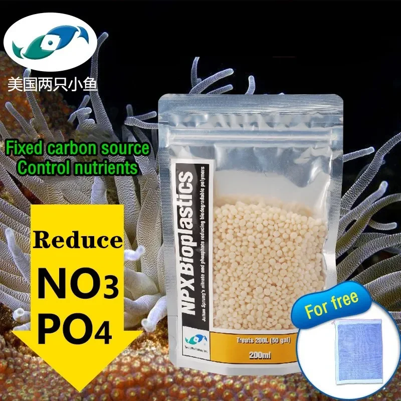 

200 мл аквариум с двумя маленькими рыбками NPX, биопластики, полимерные биопеллеты, фильтрующие средства, лечение нитратов и фосфат, биореактор filtro
