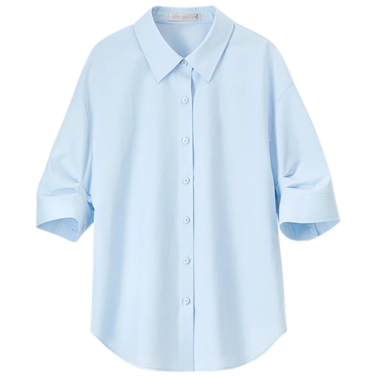 SENTUBILA Elegant Women's Shirt 2025 Summer Half Sleeve Slim Fit Casual Commuting Korean Style Blue Blouse Ladies Tops 152C59319