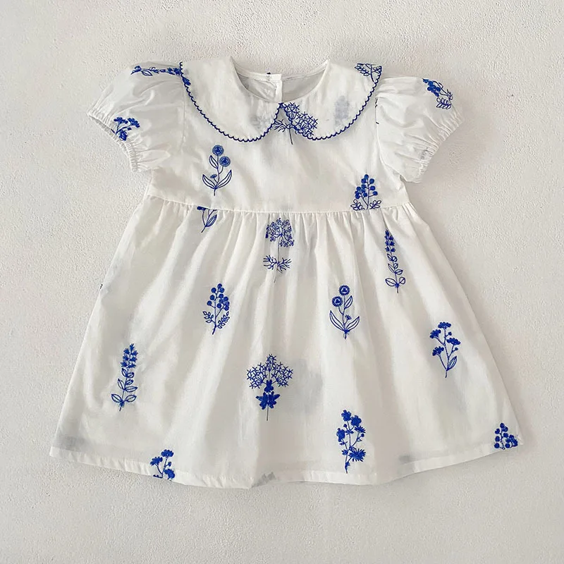 Girls Dress 2026 Spring and Summer New Childrens Clothing Korean Style Girls Baby Doll Collar Embroidery Delicate Dress 4