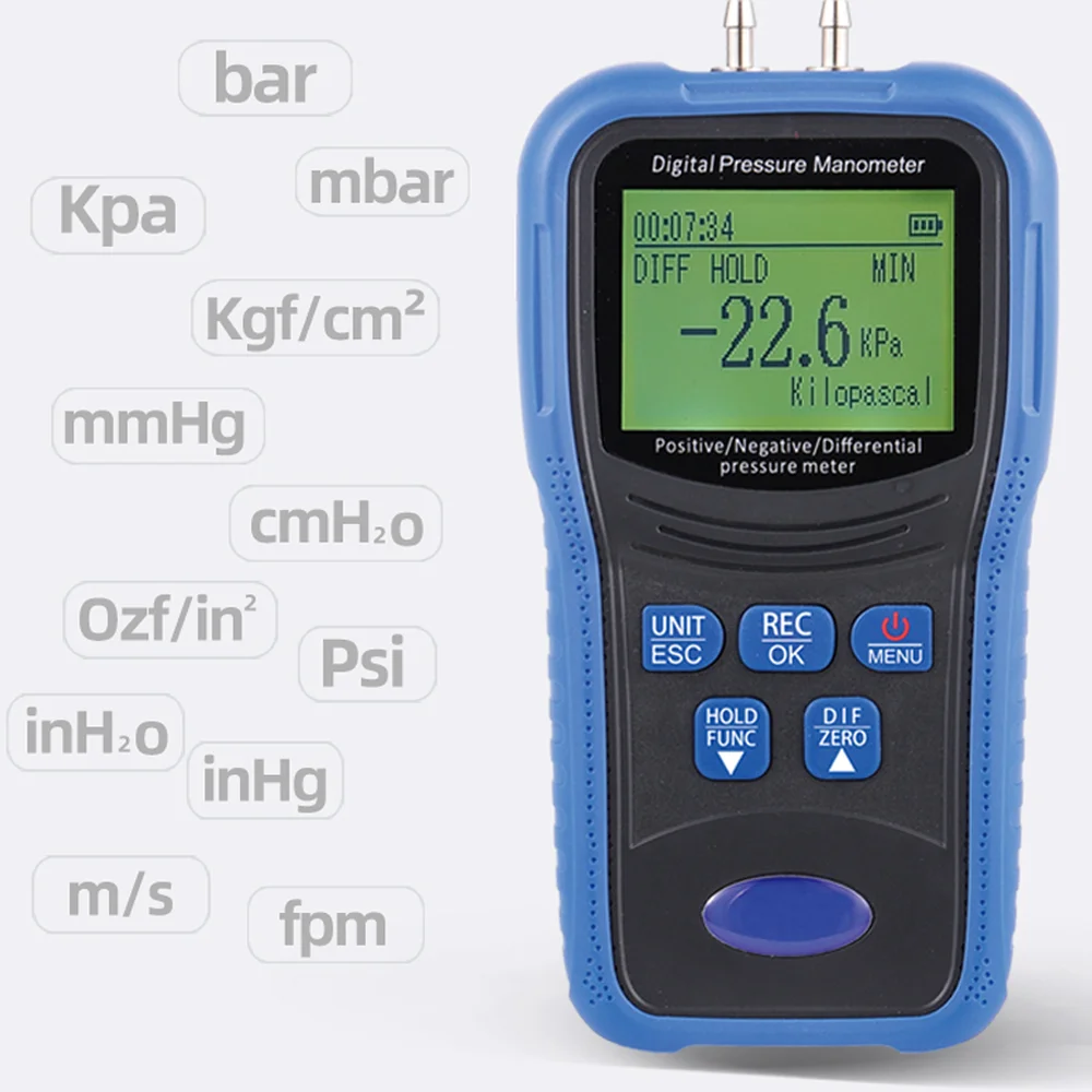 Industrial Micromanometer Digital 1Pa Resolution Measuring Pipe Wind Speed And Pressure TM510B