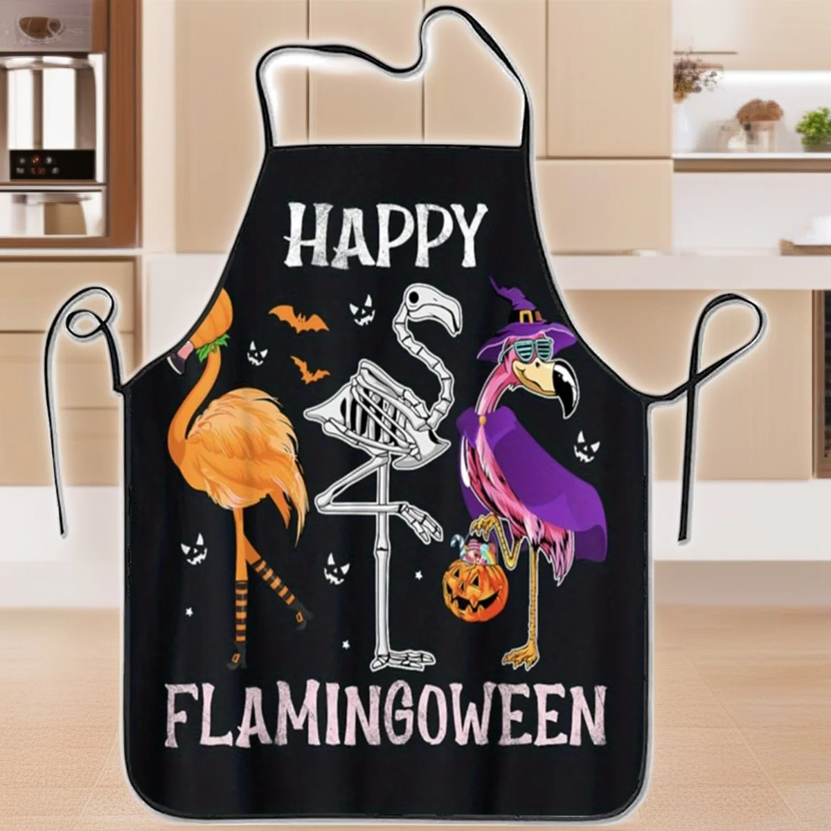 Halloween-Themed Apron with Bats, Pumpkins & Ghosts Design - Durable Polyester Kitchen Apron for Cooking, Baking