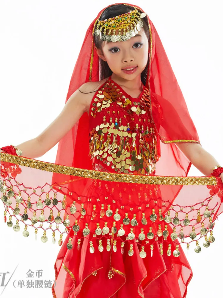 Sequins Oriental Dancing Halloween Costume Children\'s Belly Hip Scarf Performance Jazz Tassels Girl Fantasia Latin Clothes Arab