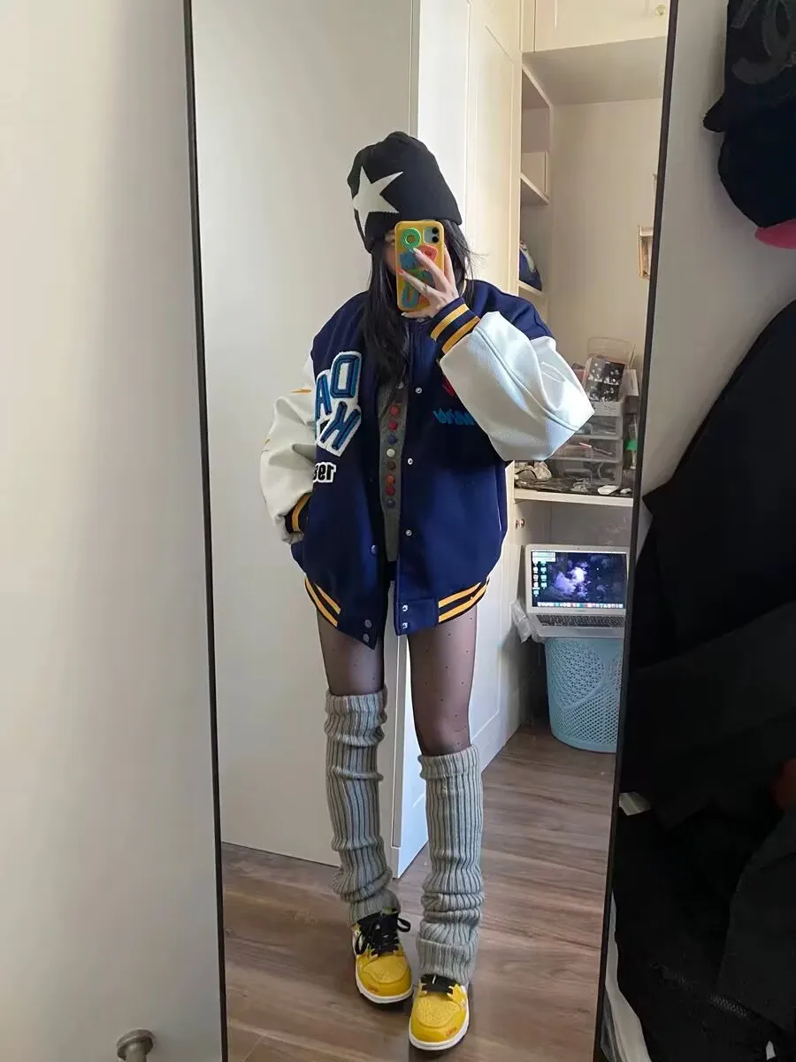 

Retro American Embroidered Letter Baseball Jaet Men's Spring Autumn New Sle Casual High Street Coat Outerwear