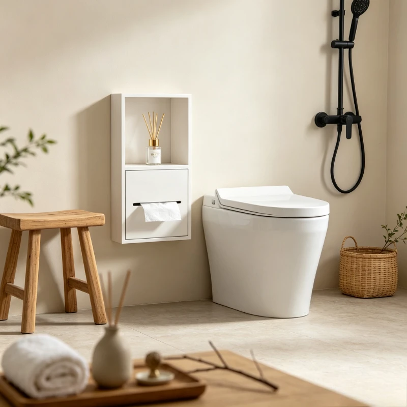 Concealed Storage Cabinet for Washroom，Recessed Stainless Steel Bathroom Niche, Wall Mounted Moisture-Proof Toilet Paper Holder,