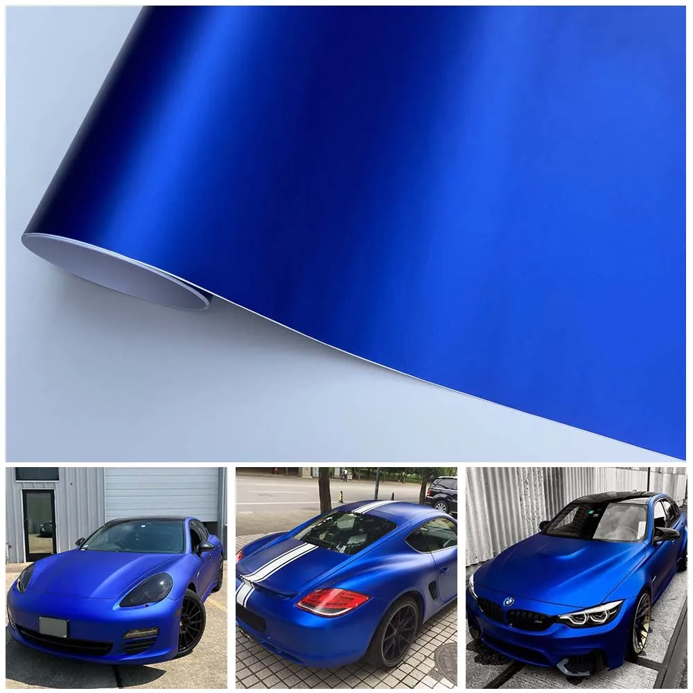 

Атласная металлическая синяя автомобильная упаковка, виниловая самоклеящаяся матовая хромированная пленка для автомобильной фольги