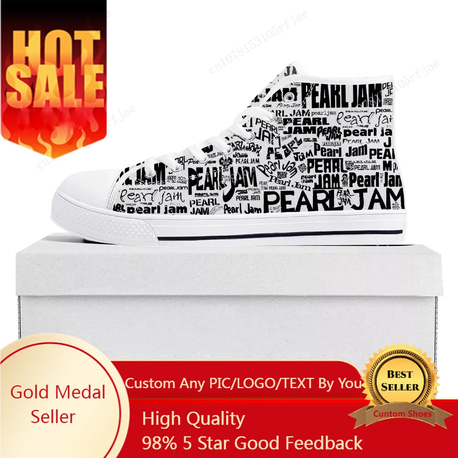 

Pearl Jam Rock Band High Top High Quality Sneakers Mens Womens Teenager Canvas Sneaker Casual Couple Shoes Custom Shoe White