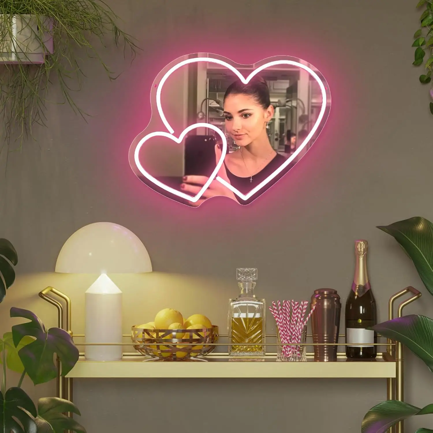 Lampu Neon Hati Cermin Dapat Diredupkan Lampu Neon Cinta untuk Kamar Tidur Kamar Anak Perempuan Pesta Ulang Tahun Studio Toko Cermin Rias Anak Dekorasi Dinding
