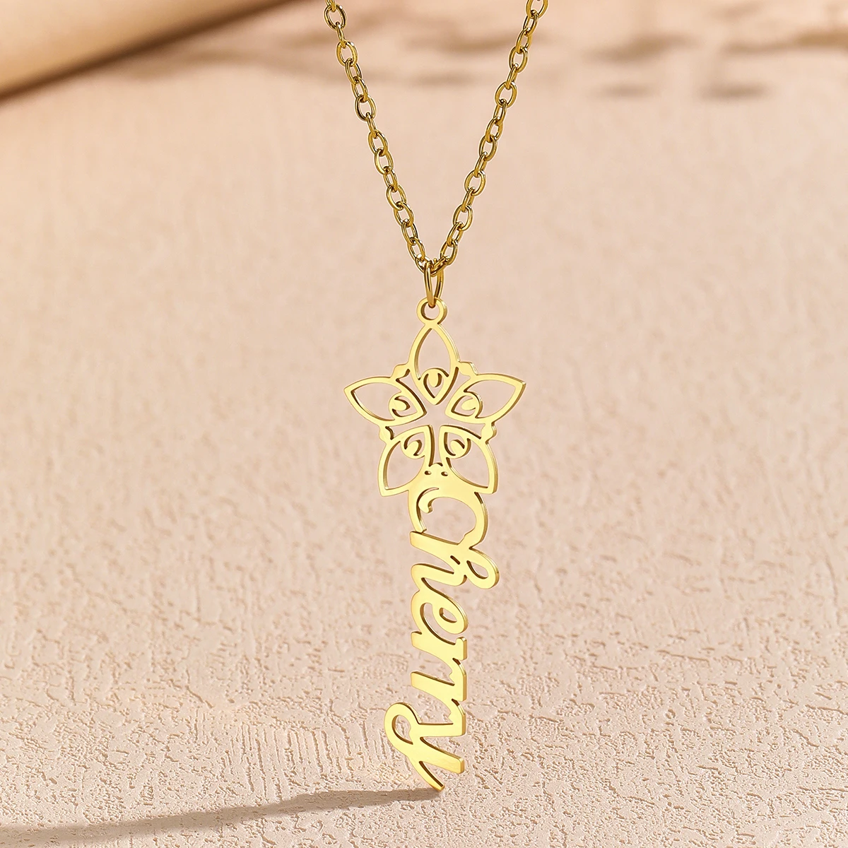 

Personalized Custom Name Necklace with Flower for Women Stainless Steel Handmade Nameplate Choker Chain Jewelry Gift
