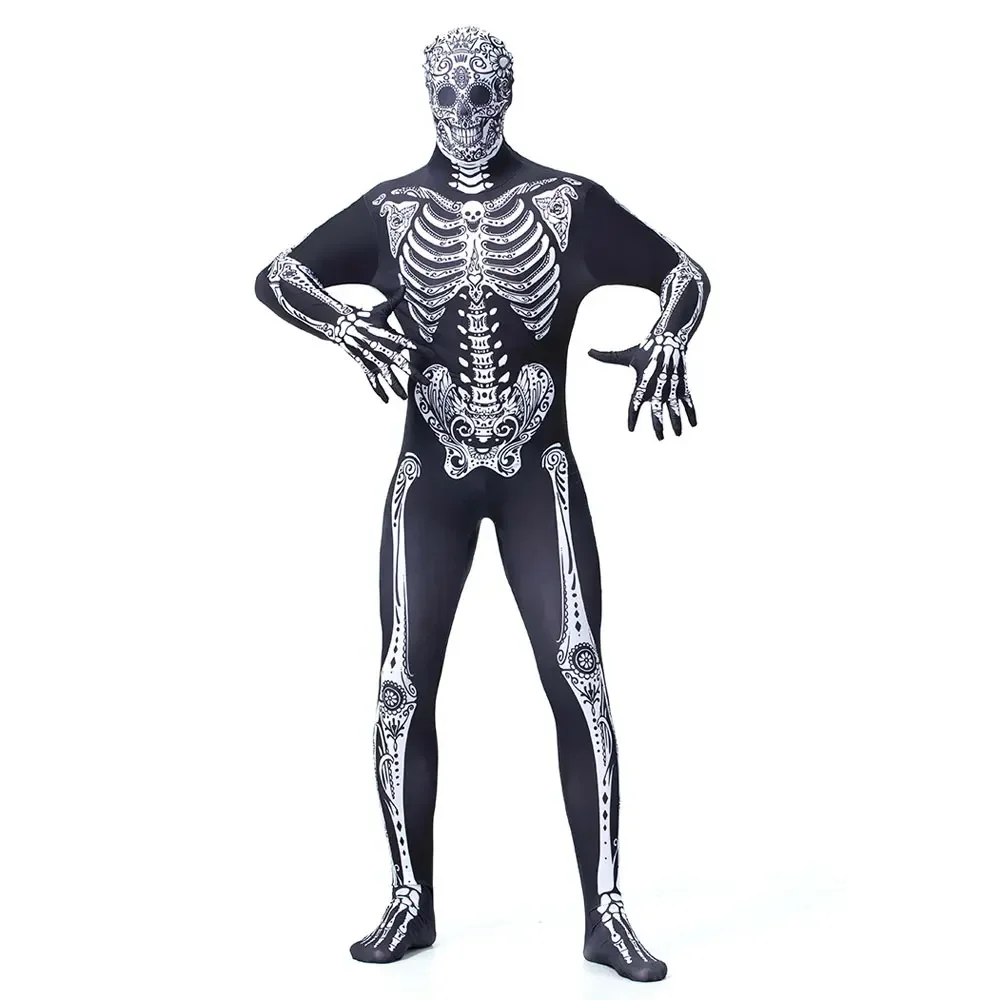 Purim Halloween Costumes For Men Day Of The Dead Scary Zombie Skeleton Costume Cosplay Zentai Suit