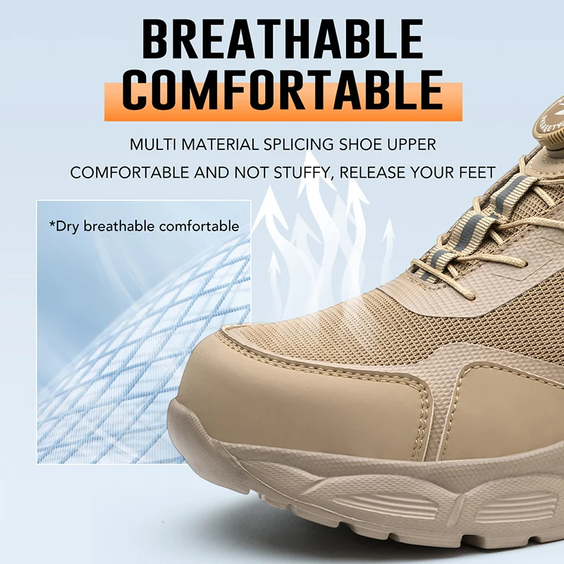 Breathable Work Shoes For Men Anti-smash Anti puncture Safety Shoes Men boots Rotating Button Indestructible Shoes Male Sneakers