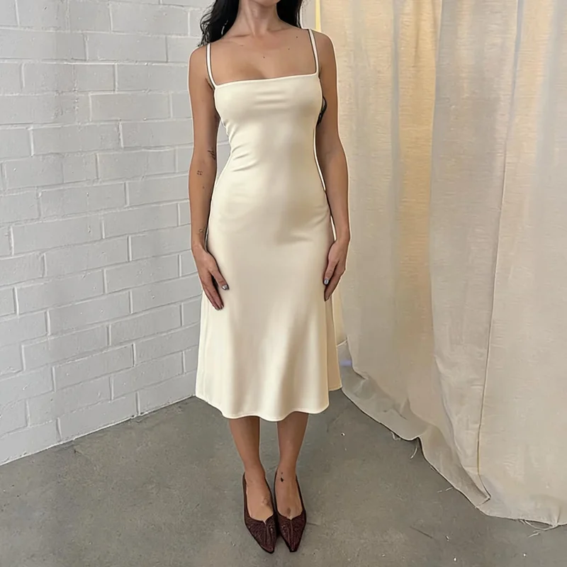 Hugcitar Damen-Kleid, elegant, einfarbig, sexy Midikleid, ärmellos, rückenfrei, Sommerkleidung, Geburtstagsfeier, Urlaub – Detail 25