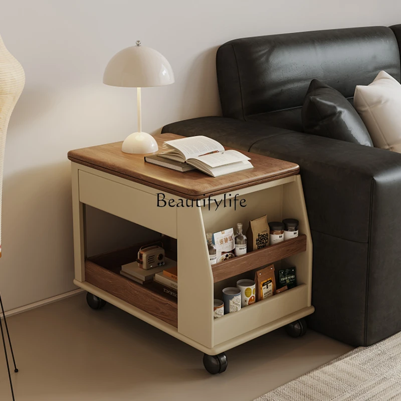 

Mid-Ancient Style Portable Coffee Table, Multi-Functional Trolley Retro Small Apartment Sofa Side Table