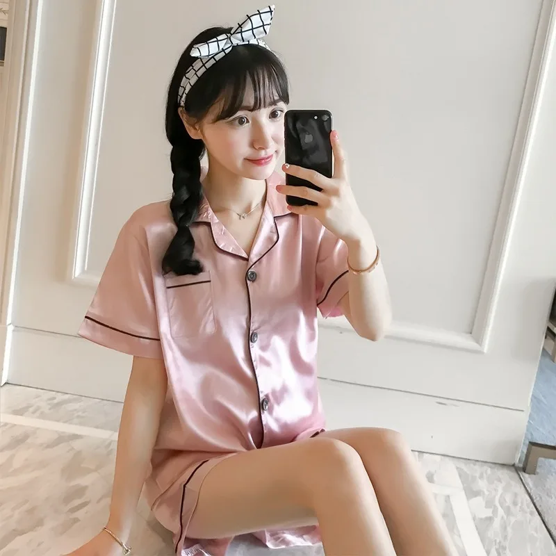 Women's Pajamas Spring and Summer Short-sleeved Sexy Suit Solid Color Fashion Homewear