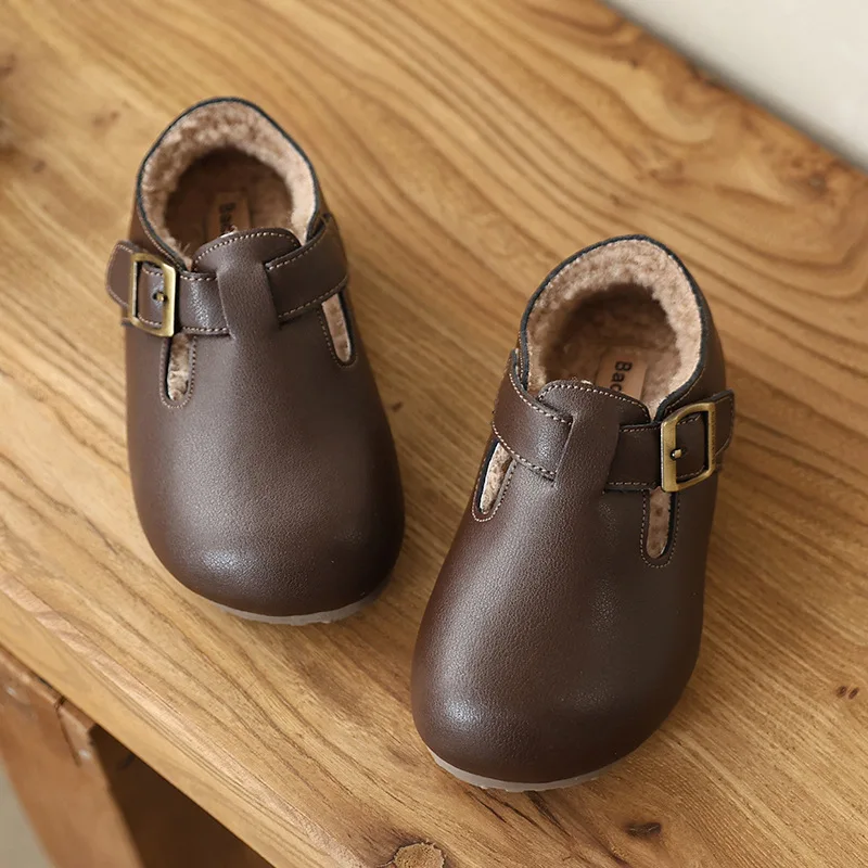 Winter Baby Boys Casual Shoes Warm Lining Soft Grain Cowhide Children's Cotton Shoes School Party Girls School Evening Party