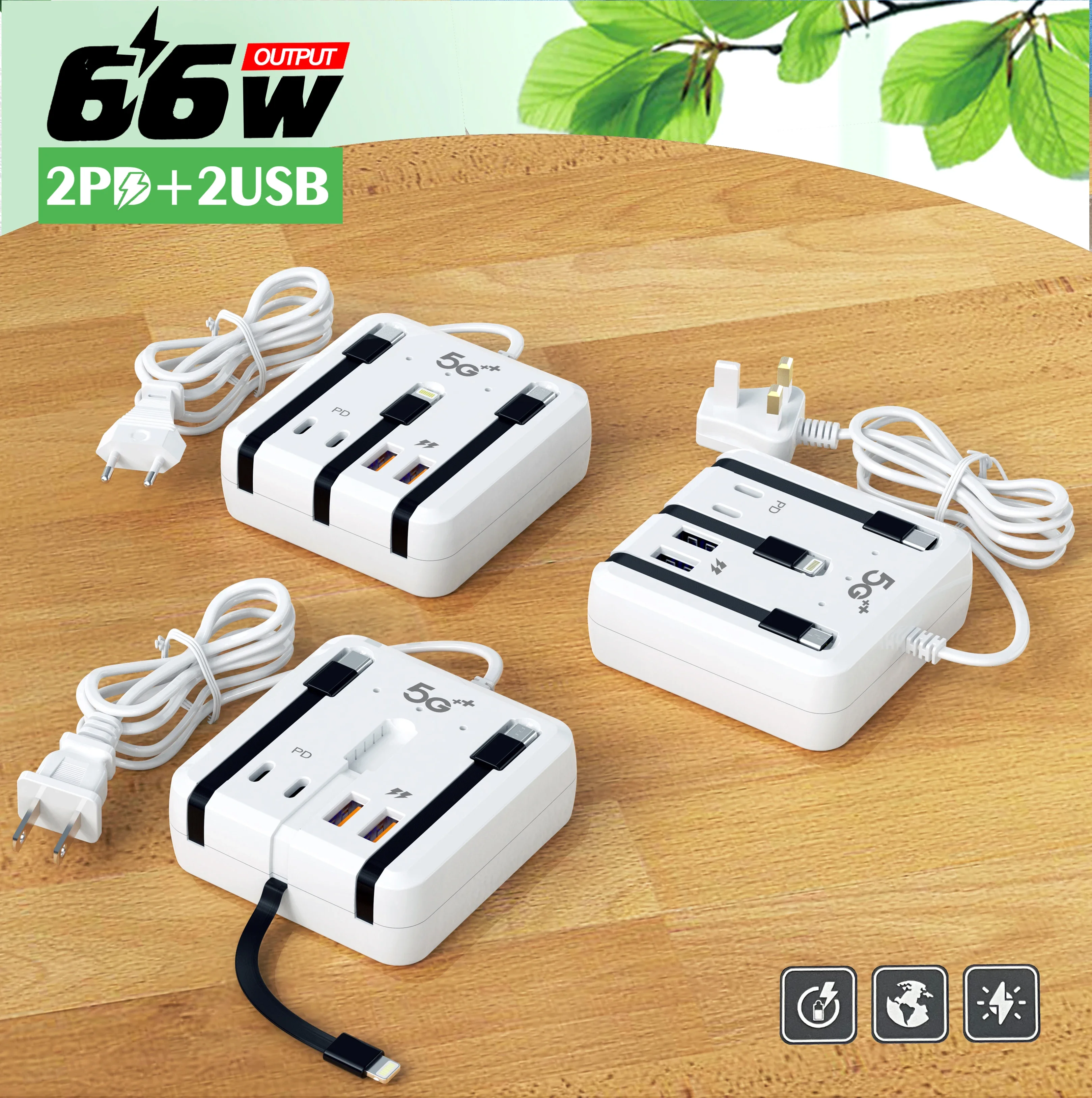 4 Ports Multifunction Power Strip Total 120W USB Type C Travel Charger PD Fast Charging Desktop QC3.0 Wall Charger Adapter