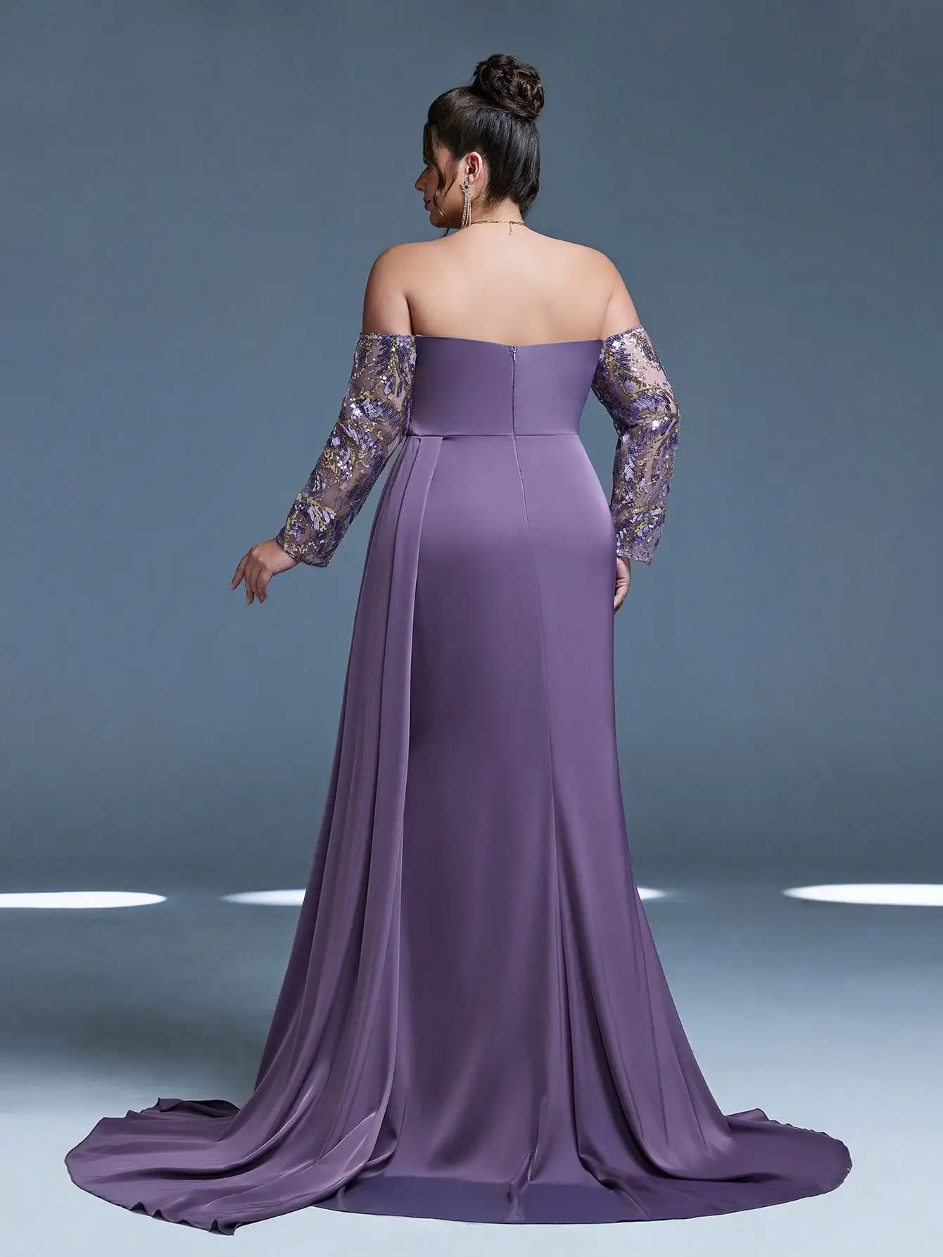Mgiacy,New Arrival,Off Shoulder,Sequin,Elegant,Large size Evening gown dress,Float piece,High slit,Package hip,Mermaid hem dress