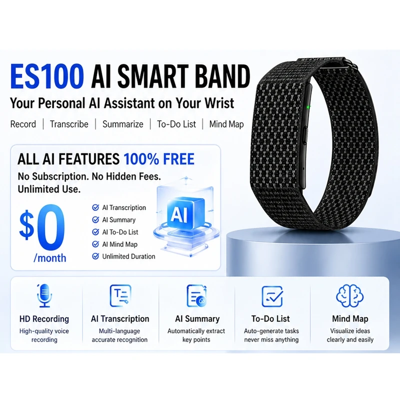 

Screenless Smart Bracelet with AI Meeting Transcription Heart Rate Blood Pressure Blood Oxygen Sleep Monitor One-Click Recording