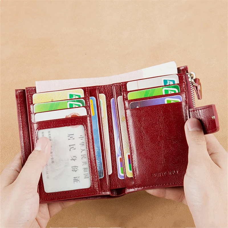 Fashion Vintage RFID Blocking Women Wallet Genuine Leather Fold The Zipper Wallet Credit Card Holder Coin Purse Wallet for Women